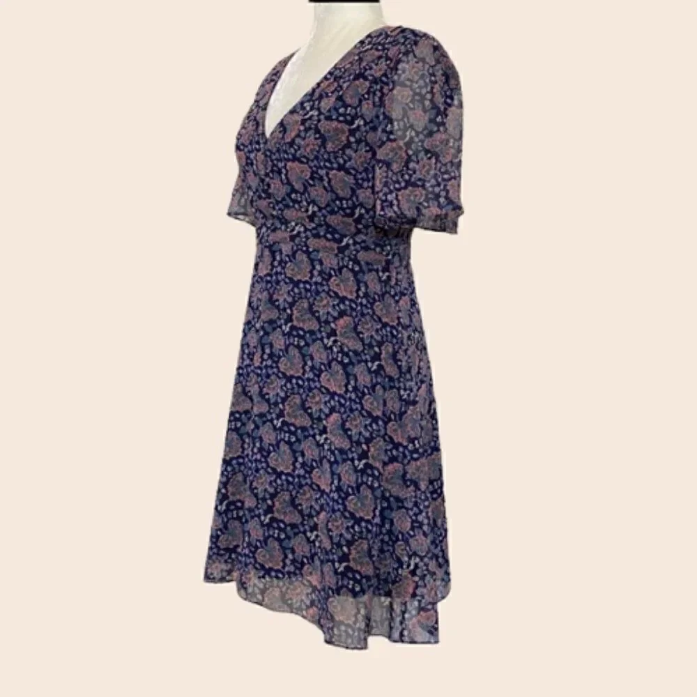 Madewell Navy Orchard Flutter-Sleeve Dress in Fan Floral Mix Size 2